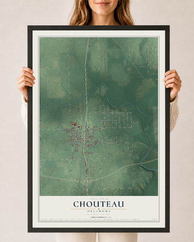 Map of Chouteau, Oklahoma, 24 x 36 inch print in a black wood frame