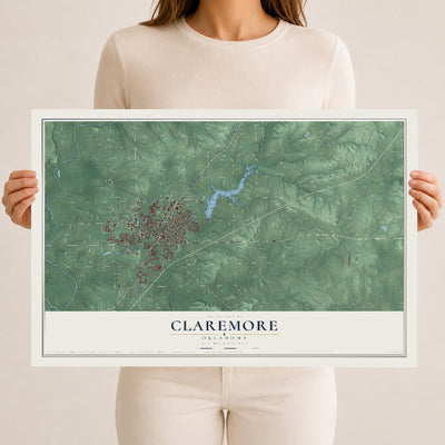 Map of Claremore, Oklahoma, 12 x 18 inch unframed archival matte print