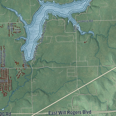 Second close-up of the map of Claremore, Oklahoma print showing more streets and buildings