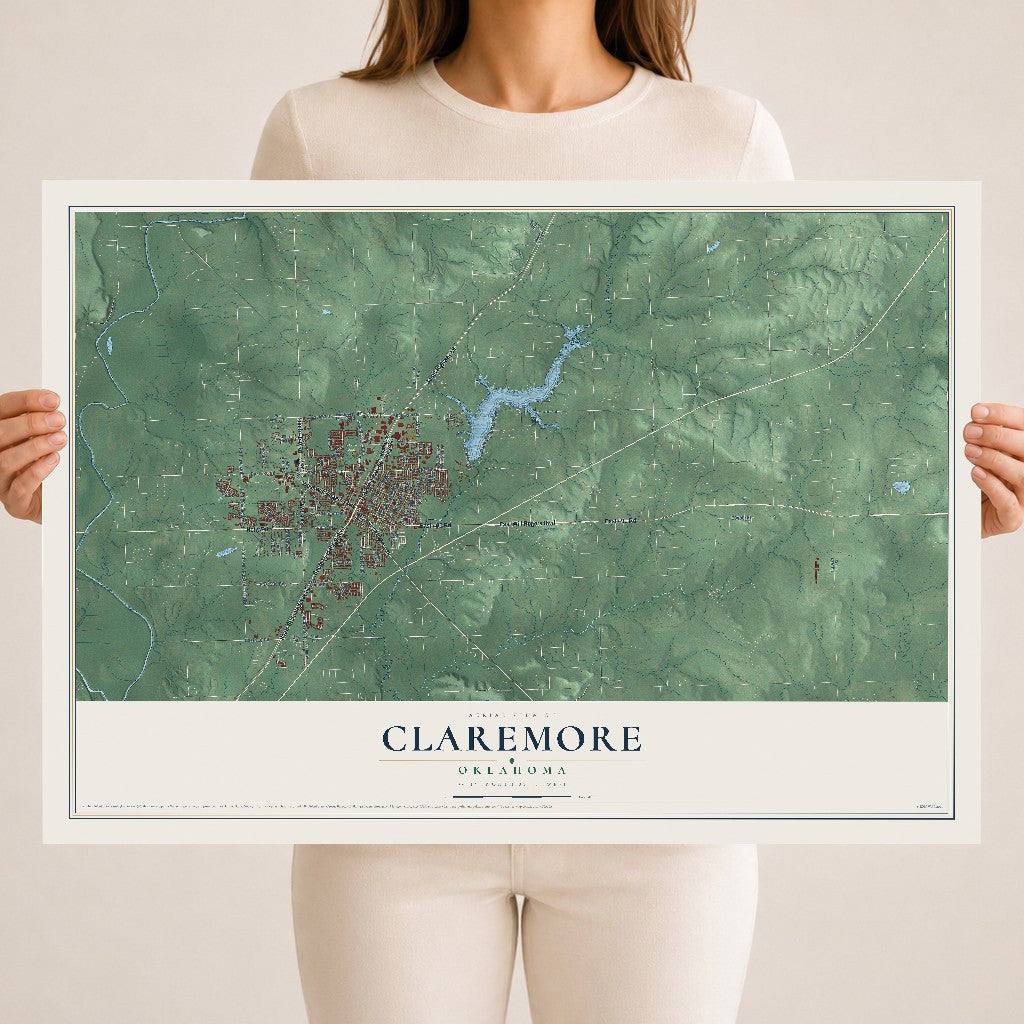 Map of Claremore, Oklahoma, 18 x 24 inch unframed archival matte print