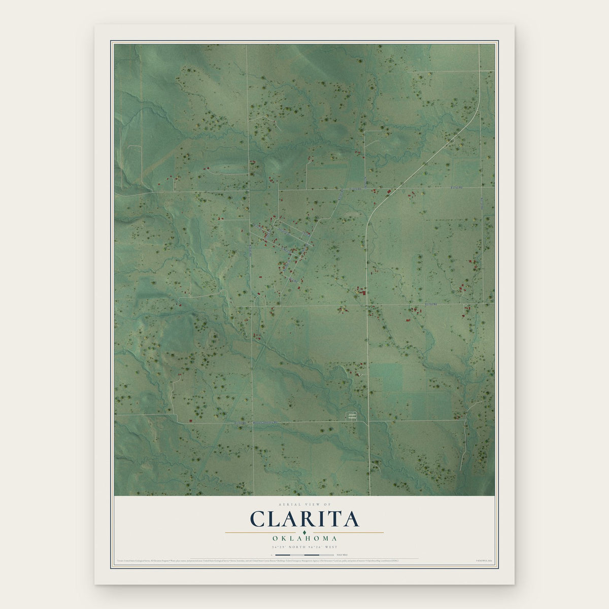 Clarita, Oklahoma map print, the full design