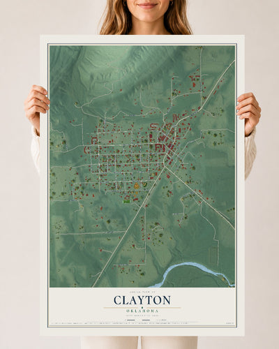 Map of Clayton, Oklahoma, 24 x 36 inch unframed archival matte print
