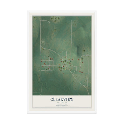 Map of Clearview, Oklahoma, 12 x 18 inch print in a white wood frame