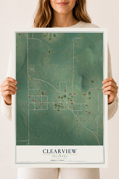 Map of Clearview, Oklahoma, 18 x 24 inch unframed archival matte print
