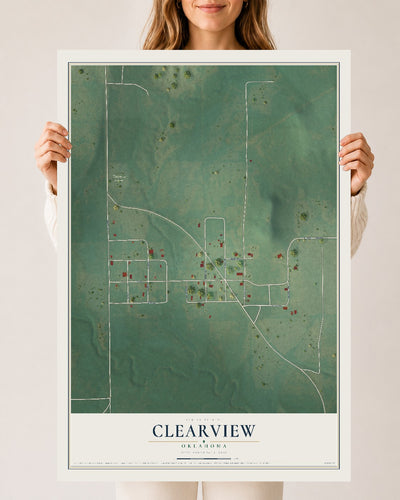 Map of Clearview, Oklahoma, 24 x 36 inch unframed archival matte print