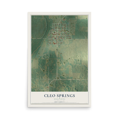 Map of Cleo Springs, Oklahoma, 12 x 18 inch unframed archival matte print