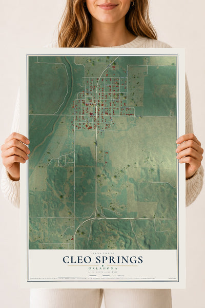 Map of Cleo Springs, Oklahoma, 18 x 24 inch unframed archival matte print