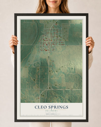 Map of Cleo Springs, Oklahoma, 24 x 36 inch print in a black wood frame