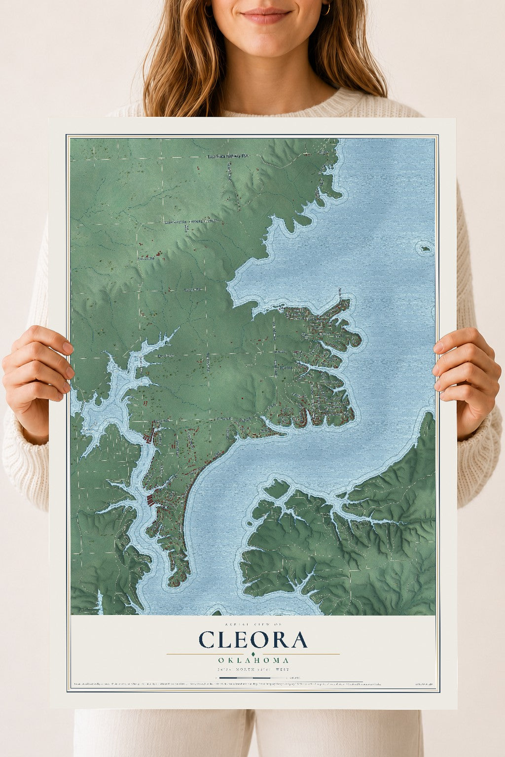 Map of Cleora, Oklahoma, 18 x 24 inch unframed archival matte print