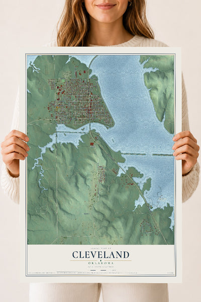 Map of Cleveland, Oklahoma, 18 x 24 inch unframed archival matte print