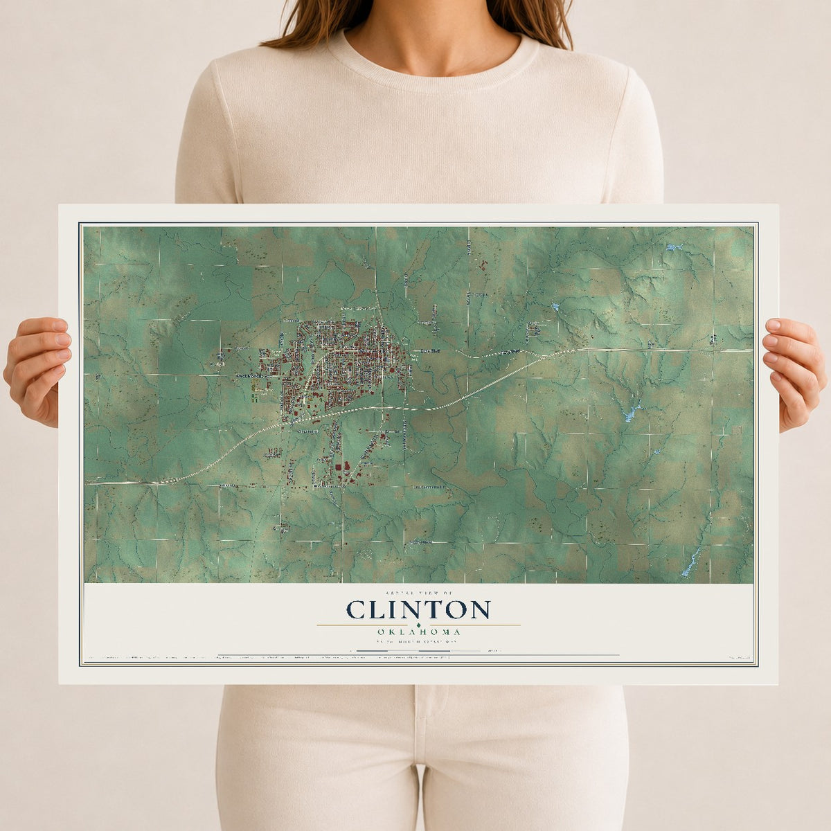 Map of Clinton, Oklahoma, 12 x 18 inch unframed archival matte print