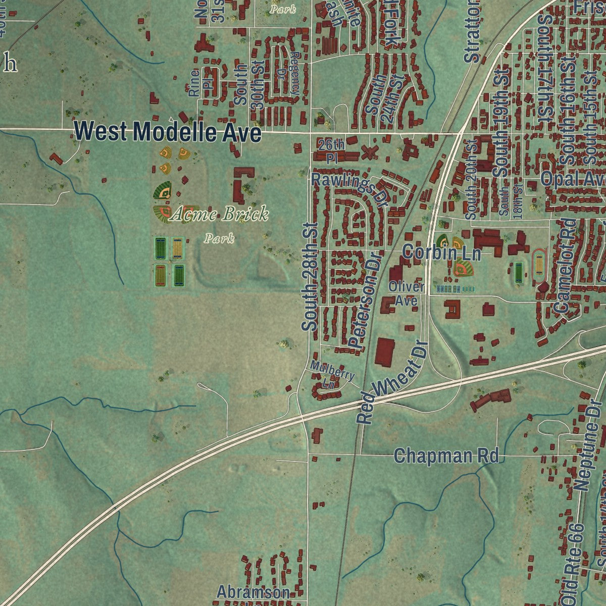 Close-up of the map of Clinton, Oklahoma print showing street and building detail
