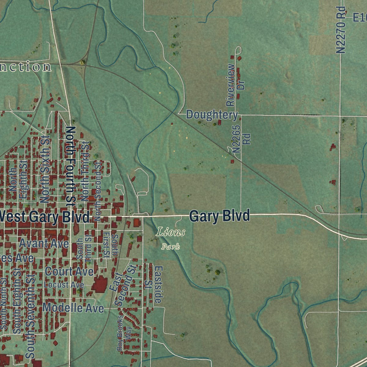 Second close-up of the map of Clinton, Oklahoma print showing more streets and buildings