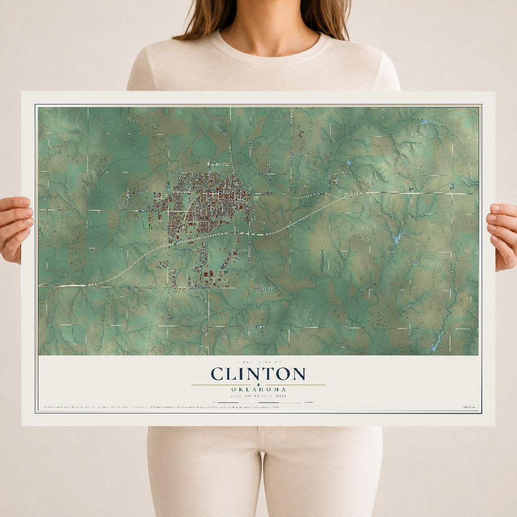Map of Clinton, Oklahoma, 18 x 24 inch unframed archival matte print