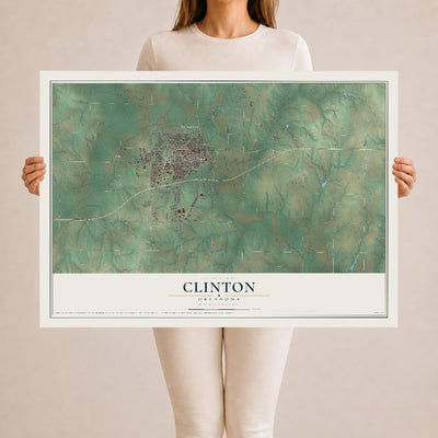 Map of Clinton, Oklahoma, 24 x 36 inch unframed archival matte print