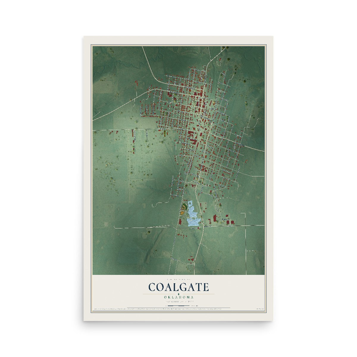 Map of Coalgate, Oklahoma, 12 x 18 inch unframed archival matte print