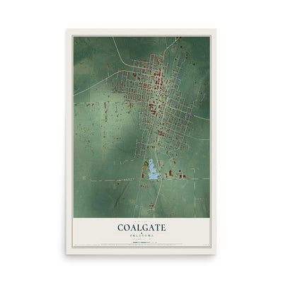Map of Coalgate, Oklahoma, 12 x 18 inch unframed archival matte print