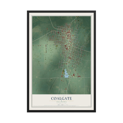 Map of Coalgate, Oklahoma, 12 x 18 inch print in a black wood frame