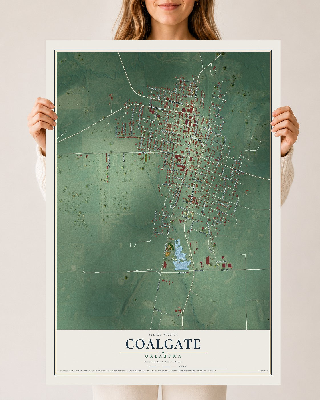 Map of Coalgate, Oklahoma, 24 x 36 inch unframed archival matte print