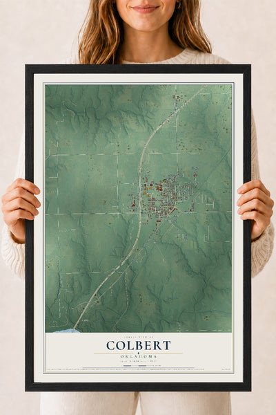 Map of Colbert, Oklahoma, 18 x 24 inch print in a black wood frame