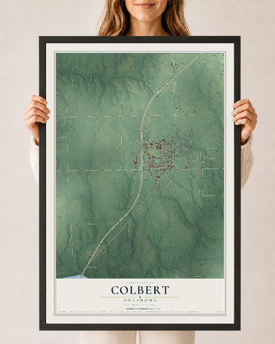 Map of Colbert, Oklahoma, 24 x 36 inch print in a black wood frame