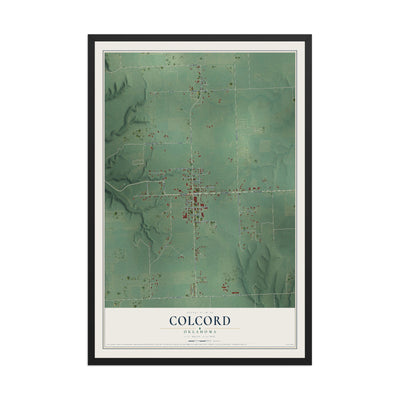 Map of Colcord, Oklahoma, 12 x 18 inch print in a black wood frame