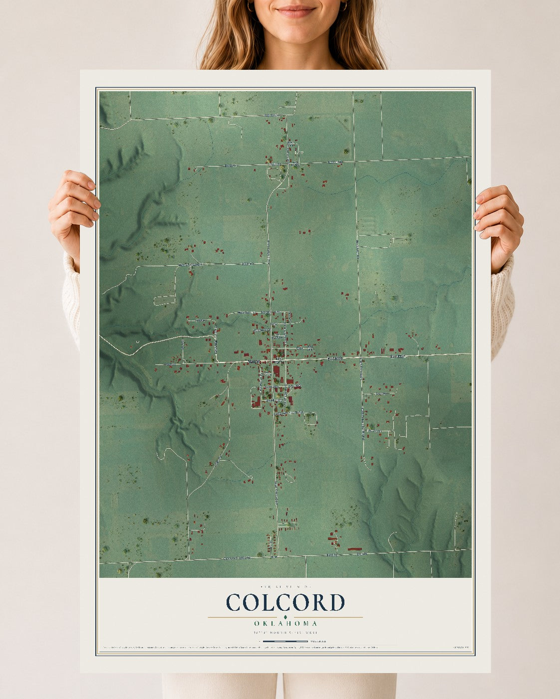Map of Colcord, Oklahoma, 24 x 36 inch unframed archival matte print