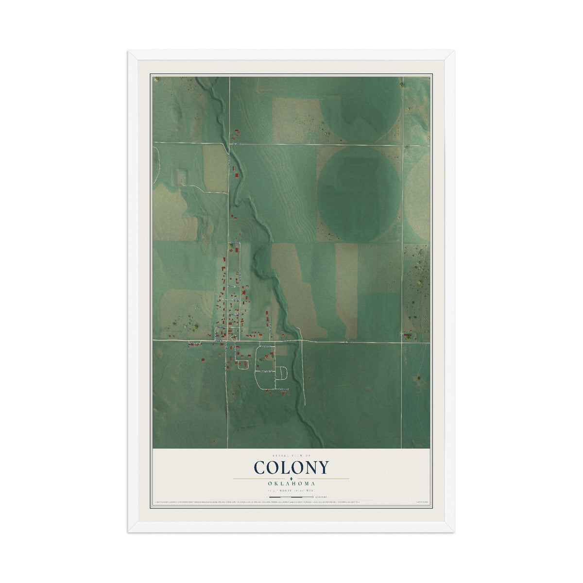 Map of Colony, Oklahoma, 12 x 18 inch print in a white wood frame