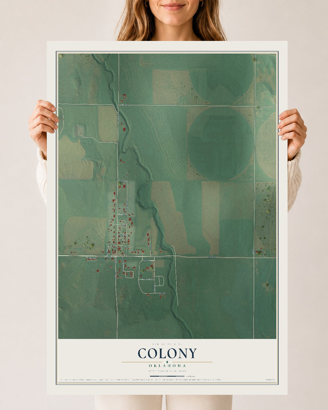Map of Colony, Oklahoma, 24 x 36 inch unframed archival matte print