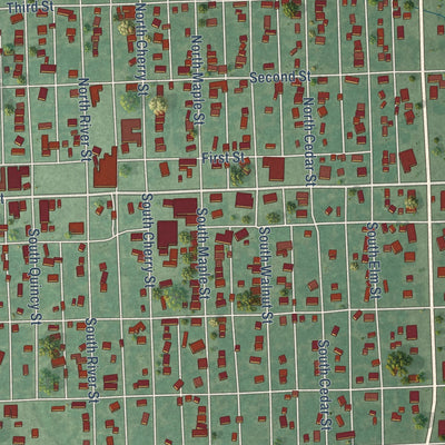 Close-up of the map of Commerce, Oklahoma print showing street and building detail