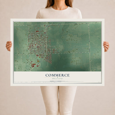 Map of Commerce, Oklahoma, 24 x 36 inch unframed archival matte print