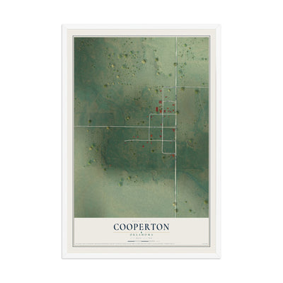 Map of Cooperton, Oklahoma, 12 x 18 inch print in a white wood frame