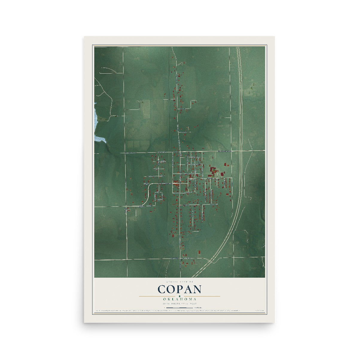 Map of Copan, Oklahoma, 12 x 18 inch unframed archival matte print