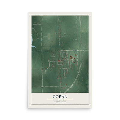 Map of Copan, Oklahoma, 12 x 18 inch unframed archival matte print