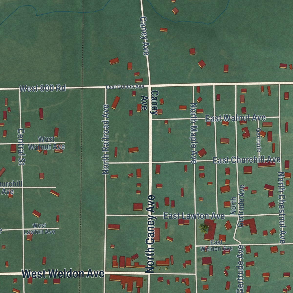 Close-up of the map of Copan, Oklahoma print showing street and building detail