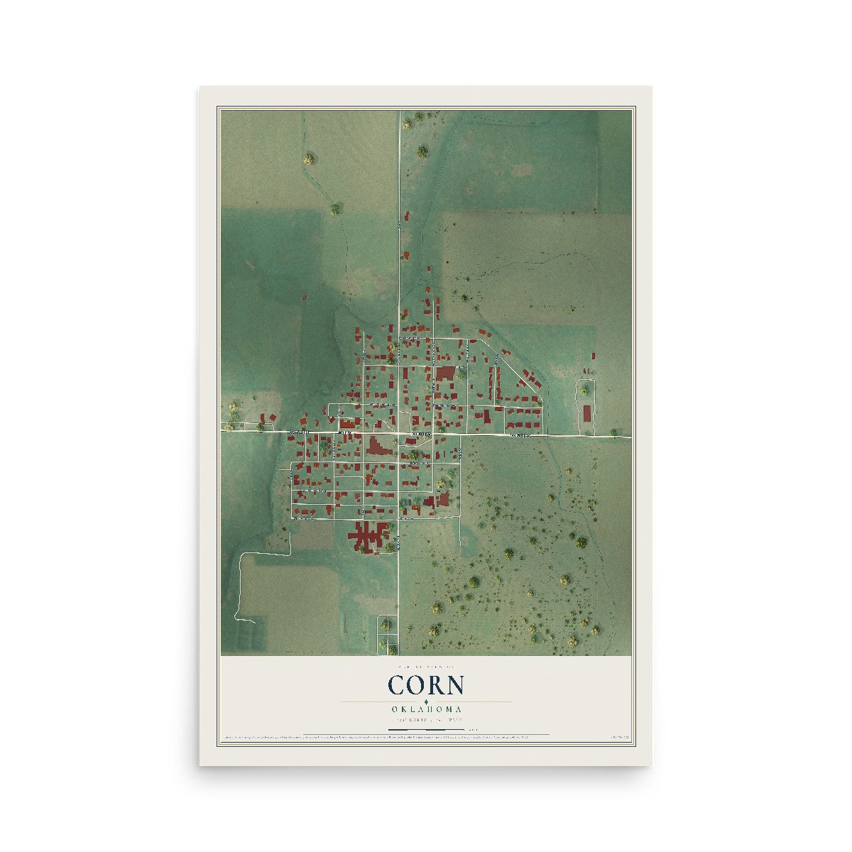 Map of Corn, Oklahoma, 12 x 18 inch unframed archival matte print
