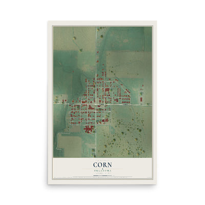 Map of Corn, Oklahoma, 12 x 18 inch unframed archival matte print