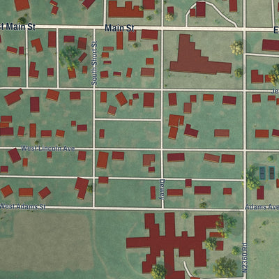 Close-up of the map of Corn, Oklahoma print showing street and building detail