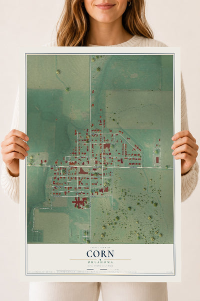 Map of Corn, Oklahoma, 18 x 24 inch unframed archival matte print