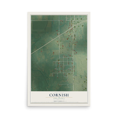 Map of Cornish, Oklahoma, 12 x 18 inch unframed archival matte print
