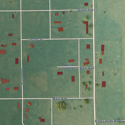 Second close-up of the map of Cornish, Oklahoma print showing more streets and buildings