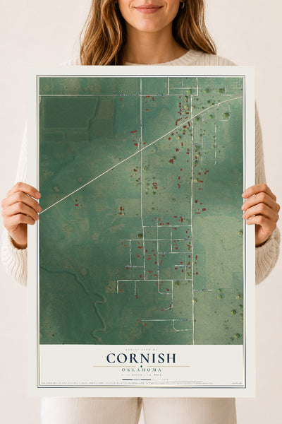 Map of Cornish, Oklahoma, 18 x 24 inch unframed archival matte print