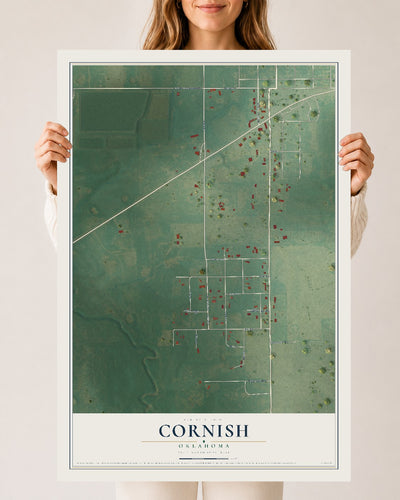 Map of Cornish, Oklahoma, 24 x 36 inch unframed archival matte print