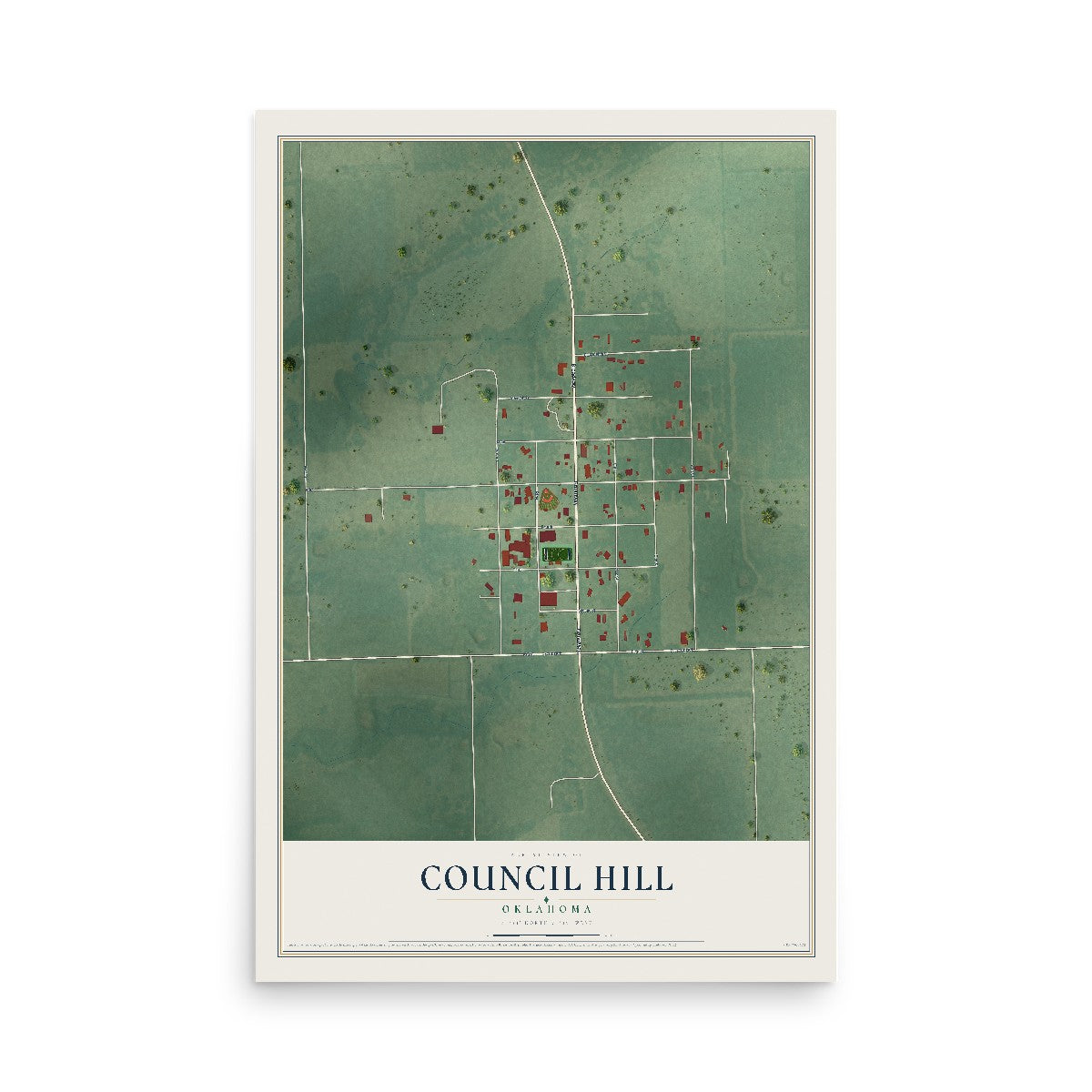 Map of Council Hill, Oklahoma, 12 x 18 inch unframed archival matte print