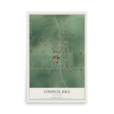 Map of Council Hill, Oklahoma, 12 x 18 inch unframed archival matte print