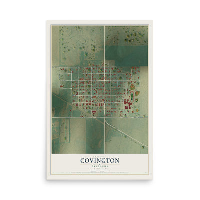 Map of Covington, Oklahoma, 12 x 18 inch unframed archival matte print