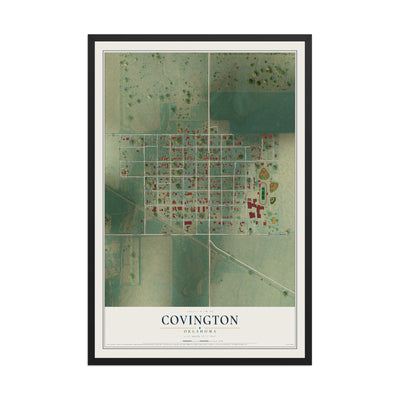 Map of Covington, Oklahoma, 12 x 18 inch print in a black wood frame