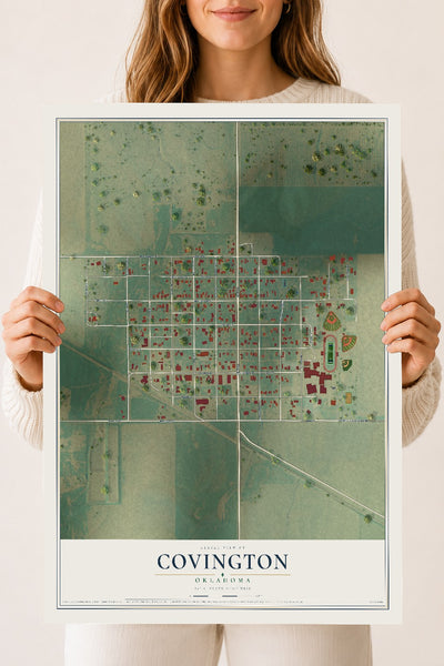Map of Covington, Oklahoma, 18 x 24 inch unframed archival matte print