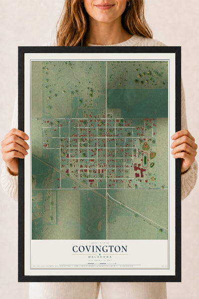 Map of Covington, Oklahoma, 18 x 24 inch print in a black wood frame