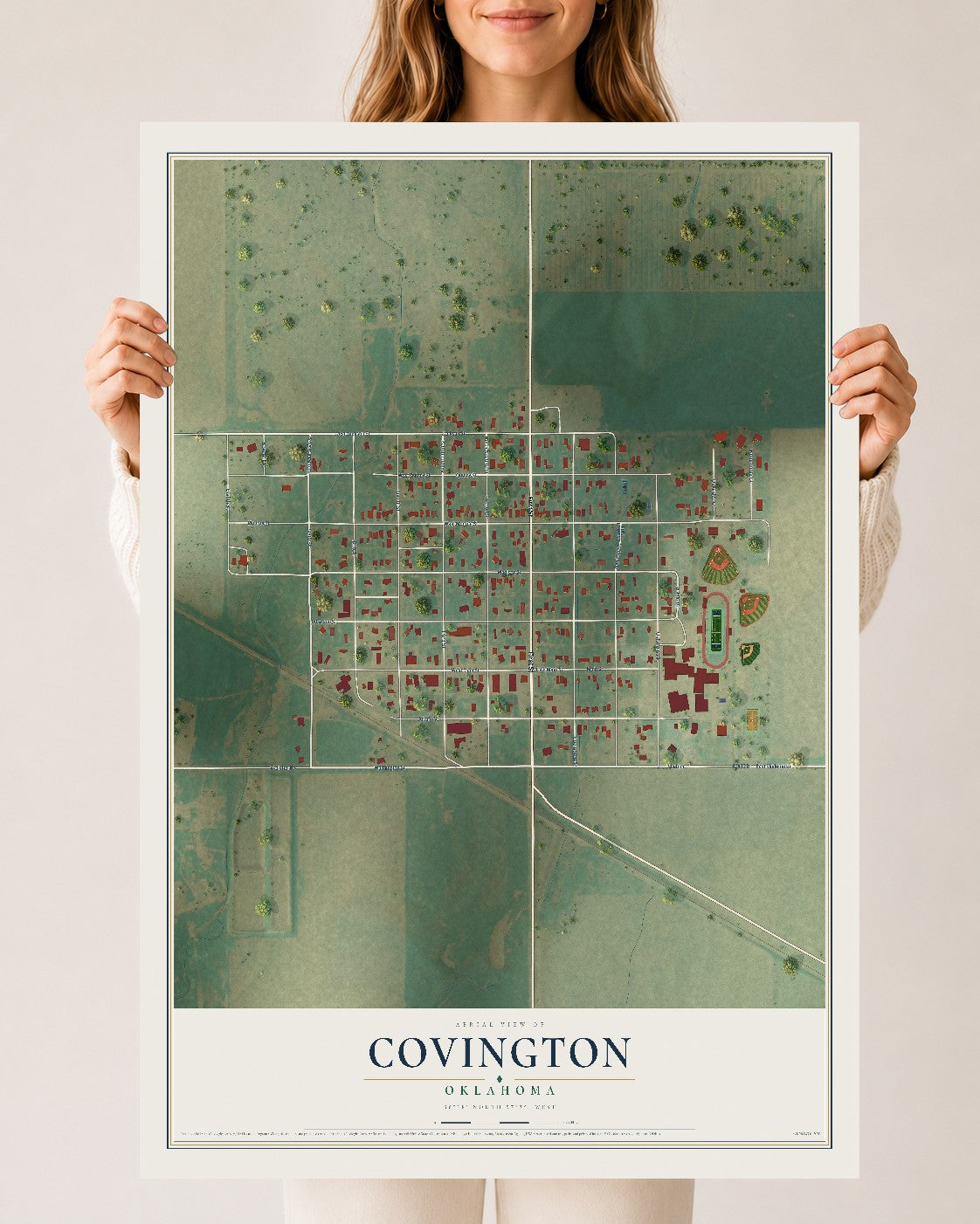 Map of Covington, Oklahoma, 24 x 36 inch unframed archival matte print